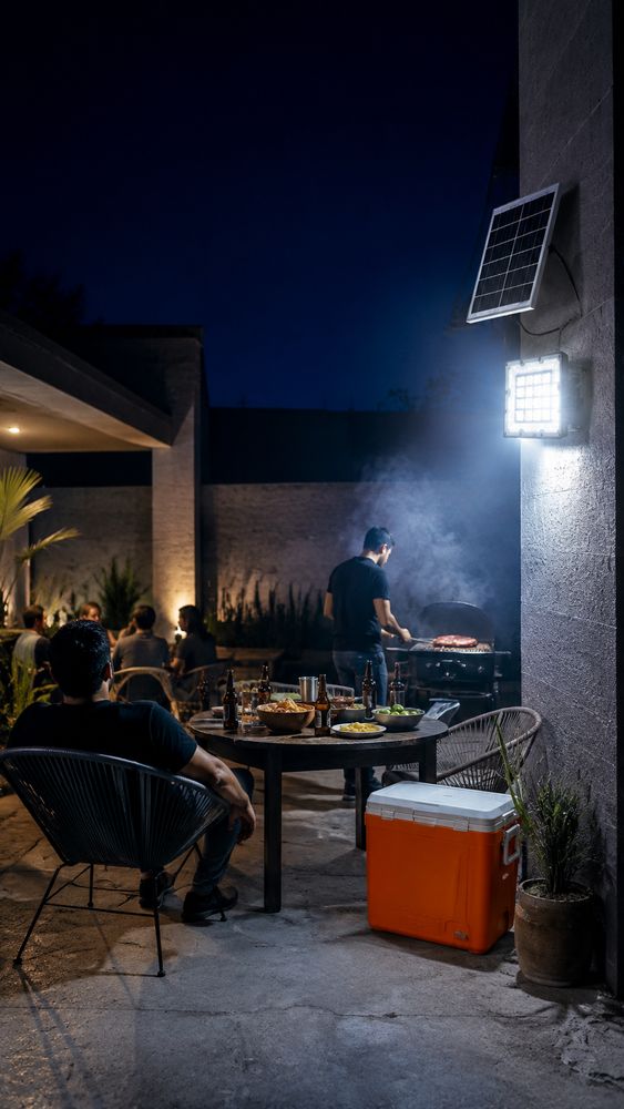 Carne asada iluminada por el reflector